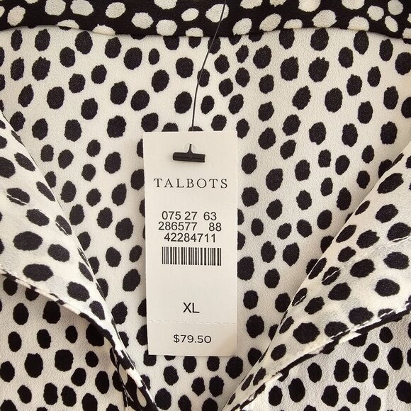 Talbots Womens Polka Dot Sleeveless Blouse XL Black White Lightweight Semisheer - Picture 4 of 10